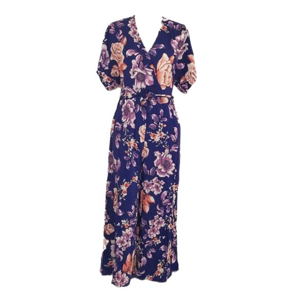NWT! J.O.A Floral Open Back Jumpsuit, Size S, Blue - Picture 1 of 9